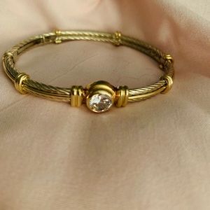 Silver/gold bangle bracelet  w/1+ caret CZ stone.